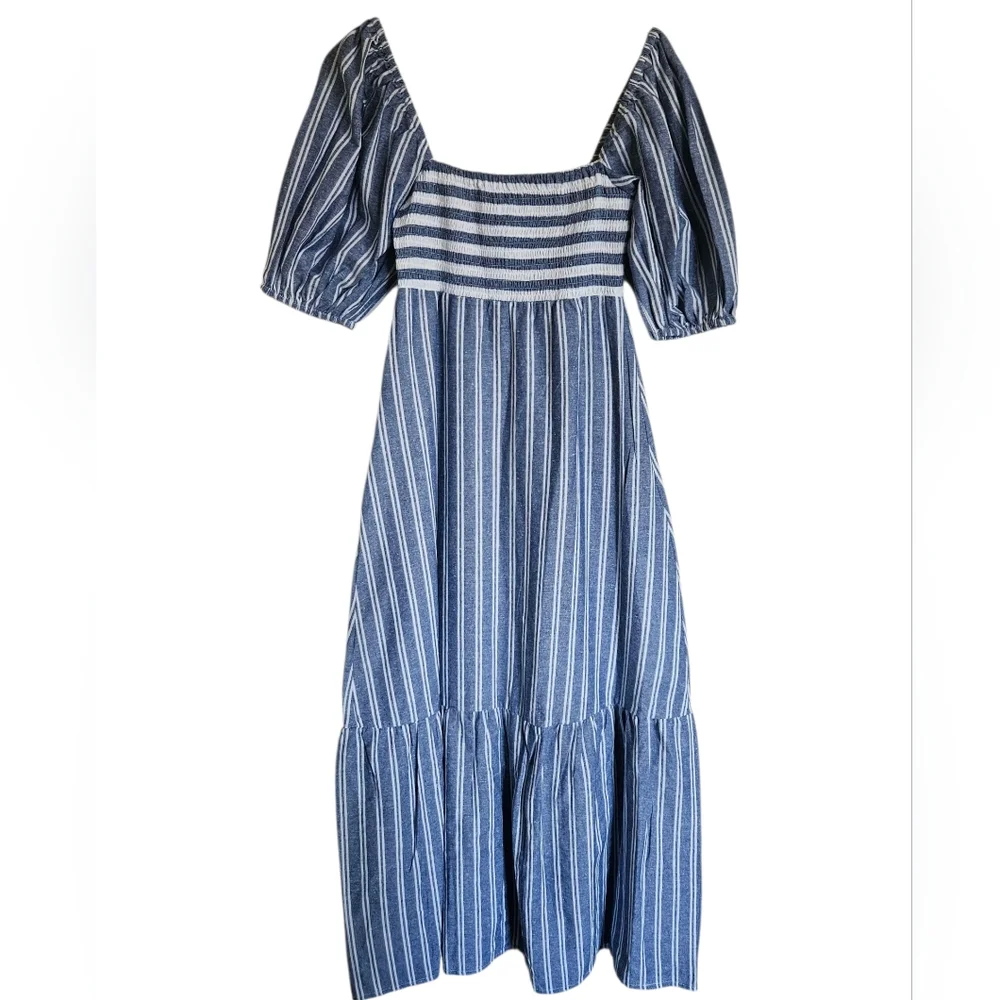 Emerson Fry Blue & White Striped Square-Neck Midi Dress - Picture 3 of 9